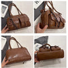 Women's Retro PU Leather Shoulder Bag with Multiple Pockets & Detachable Charm