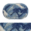 A round piece of blue and white chunky chenille yarn for hand knitting and crochet