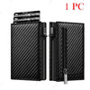 Black RFID blocking pop-up wallet with card holder shown in a vertical view