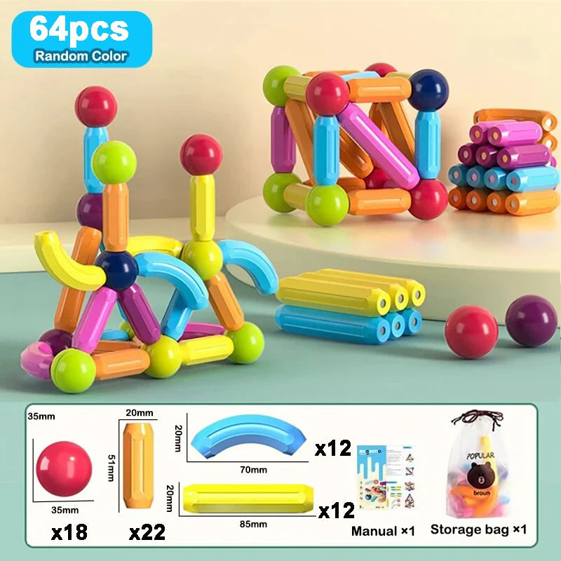 Magnetic Building Sticks and Balls Construction Set - 188 Pieces STEM Toy for Kids