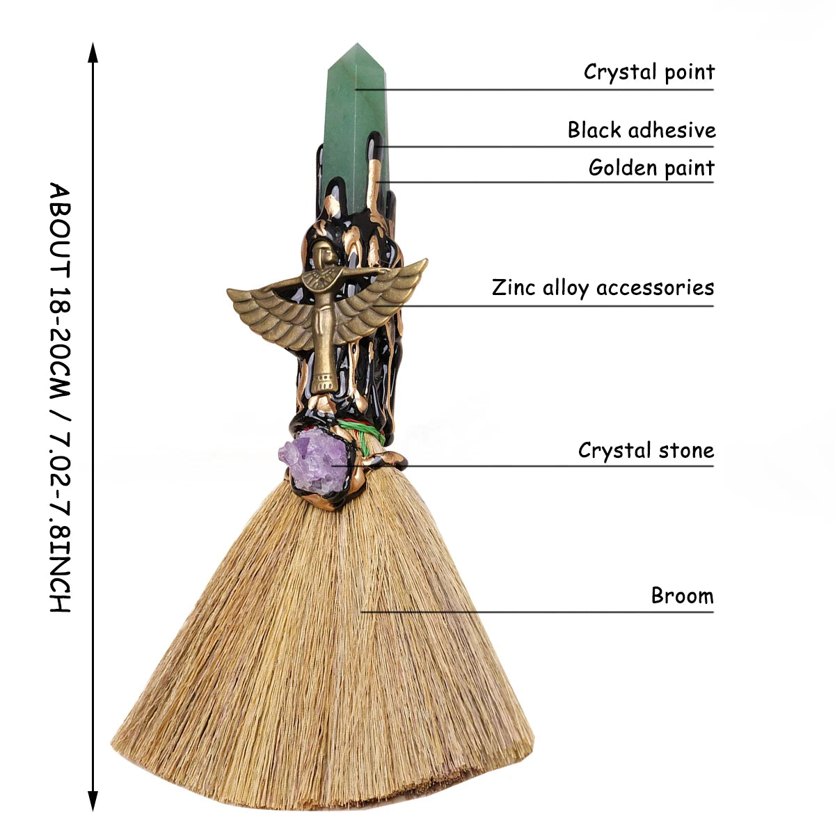 Natural Crystal Witch Broom for Cleansing and Feng Shui