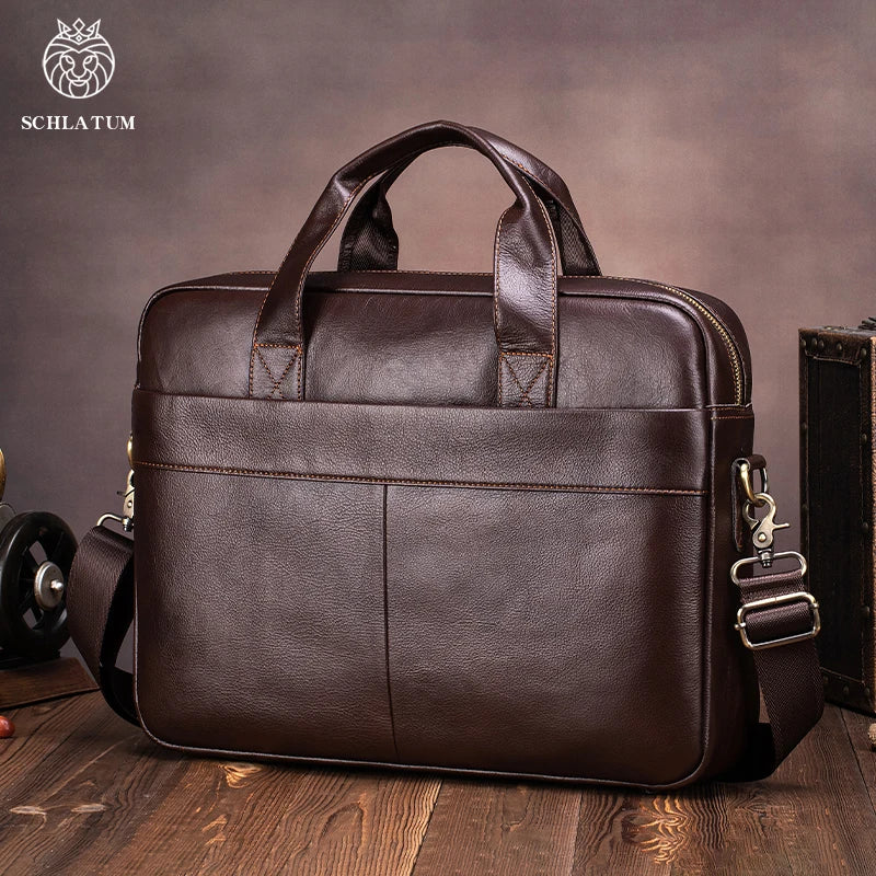 Genuine Leather Business Briefcase for Men – Fits 15.6" Laptop