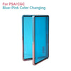 A blue-pink color changing display case for a trading card, shown in a vertical orientation.