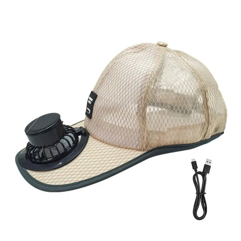 Solar-Powered Cooling Fan Hat with USB Charging