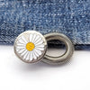 Silver daisy-shaped extender buttons with coiled elastic for clothing