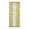 A vertical hand towel featuring a light green background with embroidered floral patterns and a central vertical stripe.
