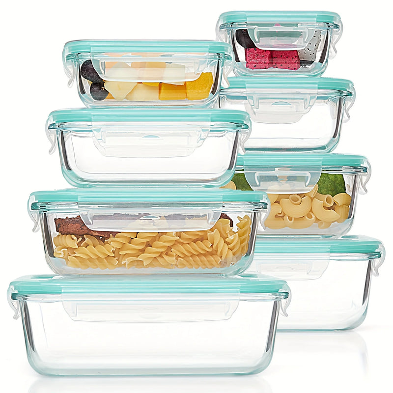 8-Piece Borosilicate Glass Food Storage Set with Leak-Proof Lids