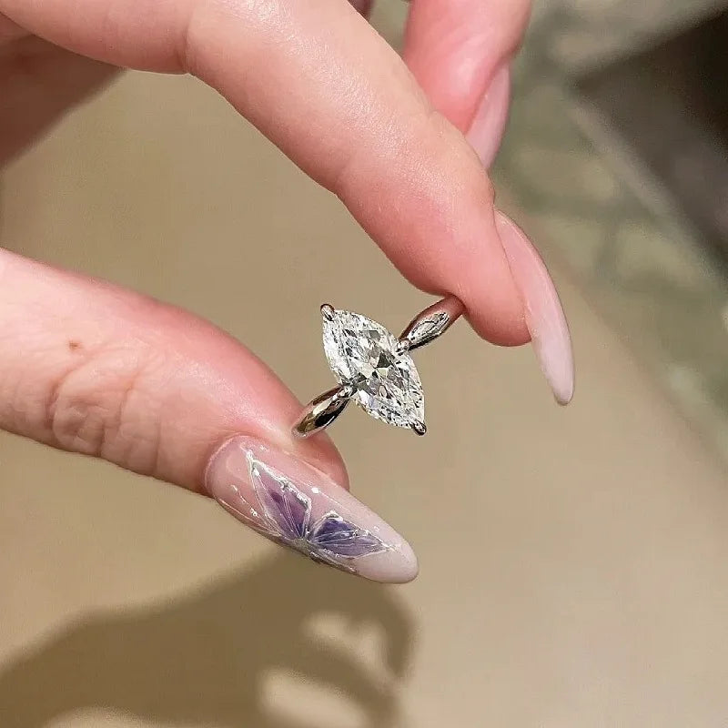 Marquise Moissanite Wedding Ring in 925 Sterling Silver