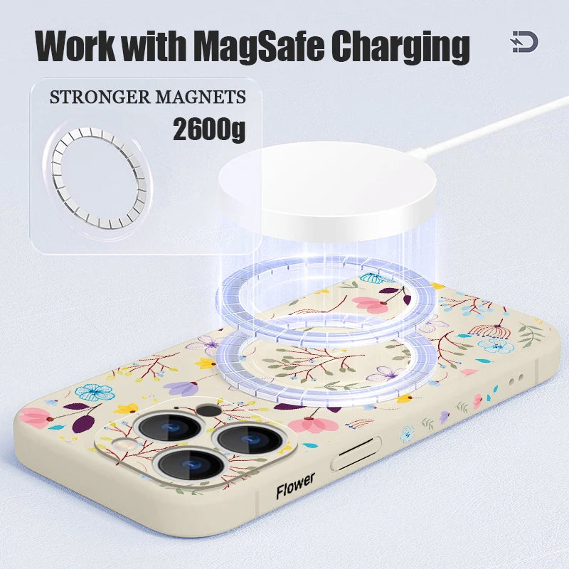 Floral Print Magnetic Phone Case for iPhone