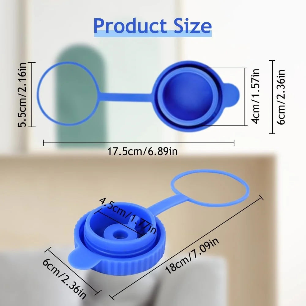 Diagram showing the size of a reusable silicone water jug cap, illustrating its dimensions in centimeters and inches.