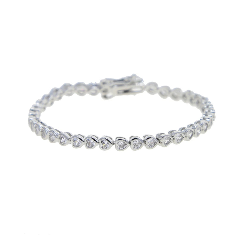 Heart Tennis Jewelry Set with Geometric Bezel