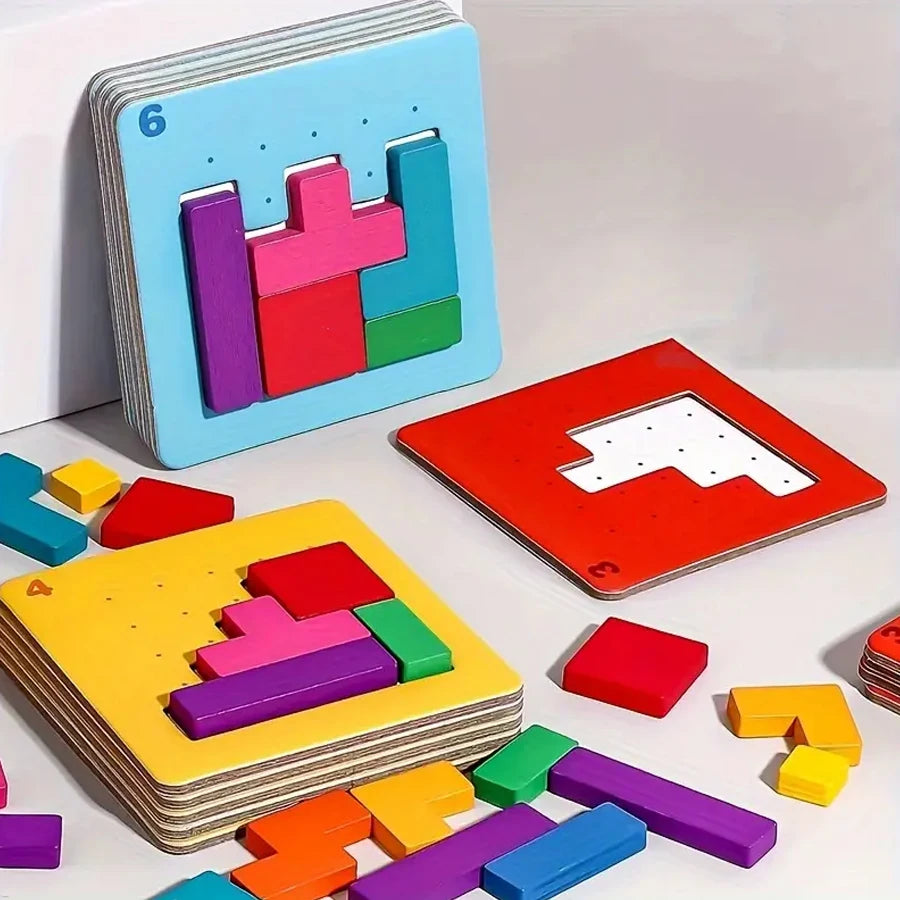 Colorful Wooden Puzzle Brain Teaser for Kids – Two-Player Challenge Game