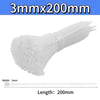 A white nylon cable tie with a 3mm width and 200mm length.
