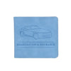 Light blue leather document holder with a silhouette of a car and the text Registration & Insurance