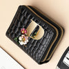 Alphabet Flower Double-Zip Card Wallet with Secure Clasp