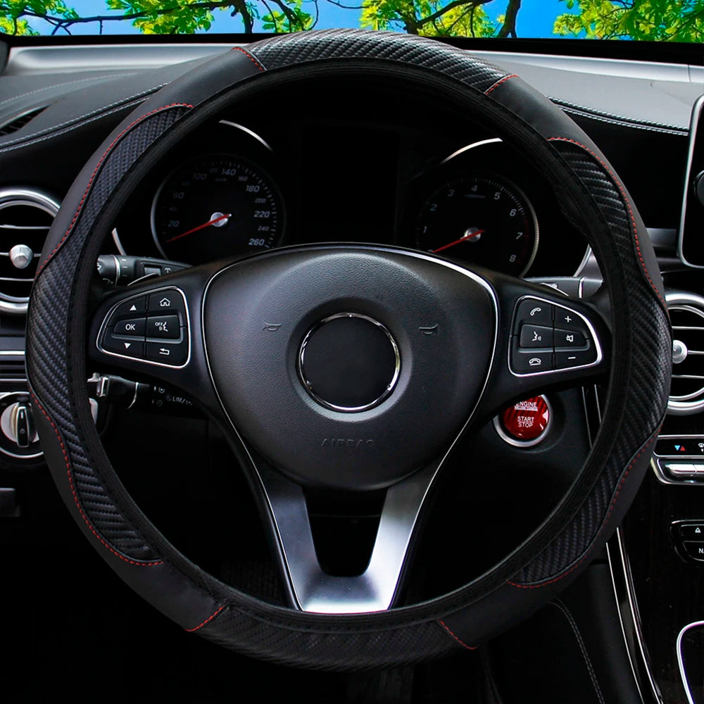 PU Carbon Fiber Steering Wheel Cover