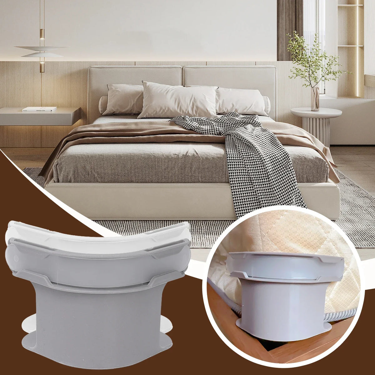 A close-up view of a white invisible bedsheet corner tightener clip designed to hold mattress or sofa covers.