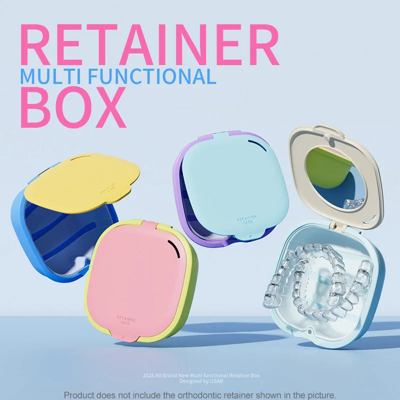 Colorful Denture & Retainer Case with Mirror and Drainage Basket