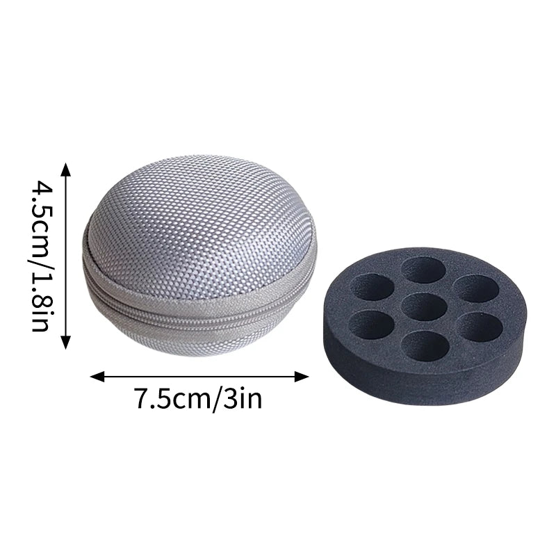 A round, silver-gray portable vial storage case with a lid and a separate circular insert for storing insulin or peptide vial
