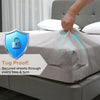 A hand is shown tugging a sheet to demonstrate the tug proof feature of adjustable bed sheet corner holders.