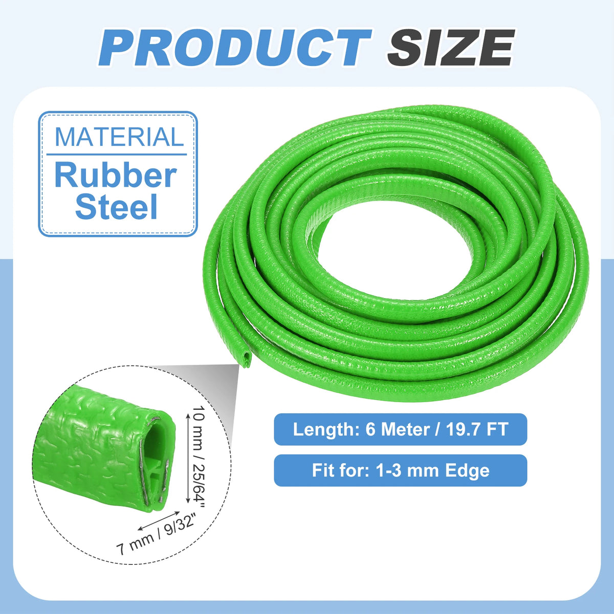 A coil of green rubber material used as a flexible U-channel edge protector trim.