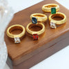 Chunky Gold-Plated Crystal Ring with Geometric Stripes