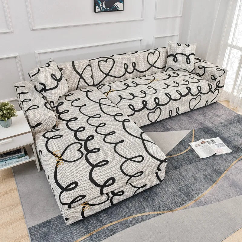 Printed L-Shape Sofa Cover with Elastic Edge
