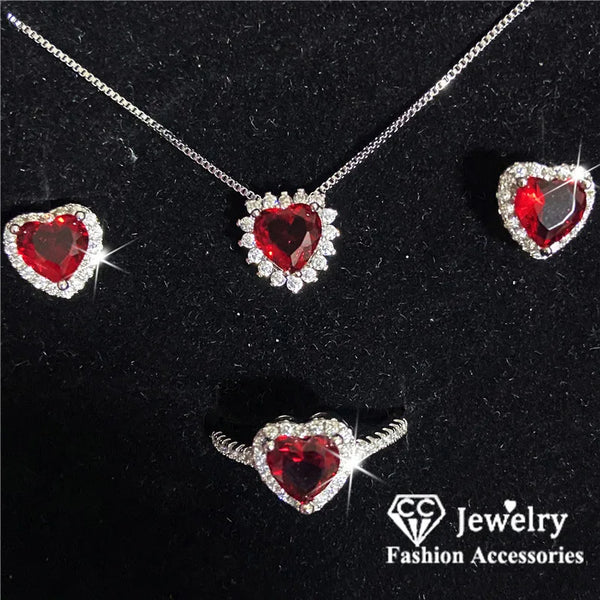 Red Heart Cubic Zirconia Jewelry Set
