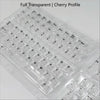 A close-up view of a full transparent cherry profile keycap set for mechanical keyboards.