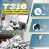 A close-up view of a T316 stainless steel cable and wire rope with aluminum sleeves, showing its construction and use.