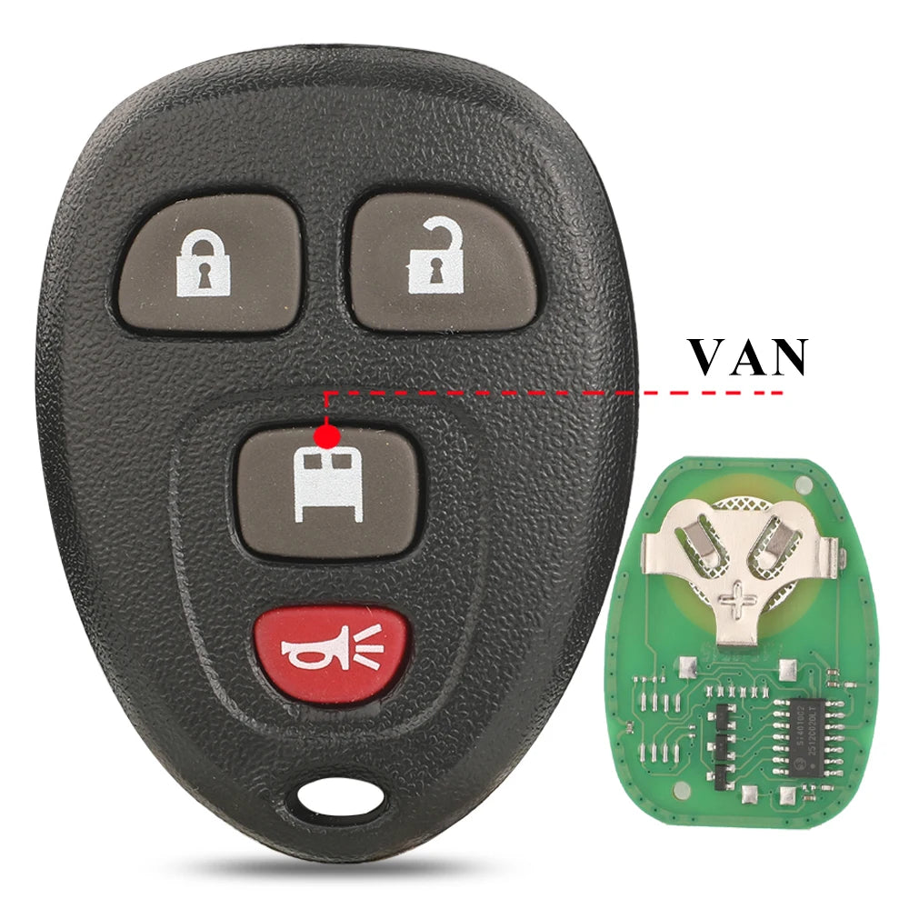 A black car key fob with three buttons and a green circuit board visible next to it.