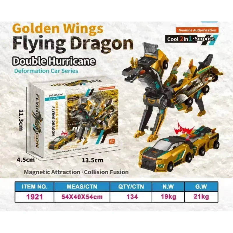 Golden Wings Flying Dragon double hurricane transforming dinosaur car toy set