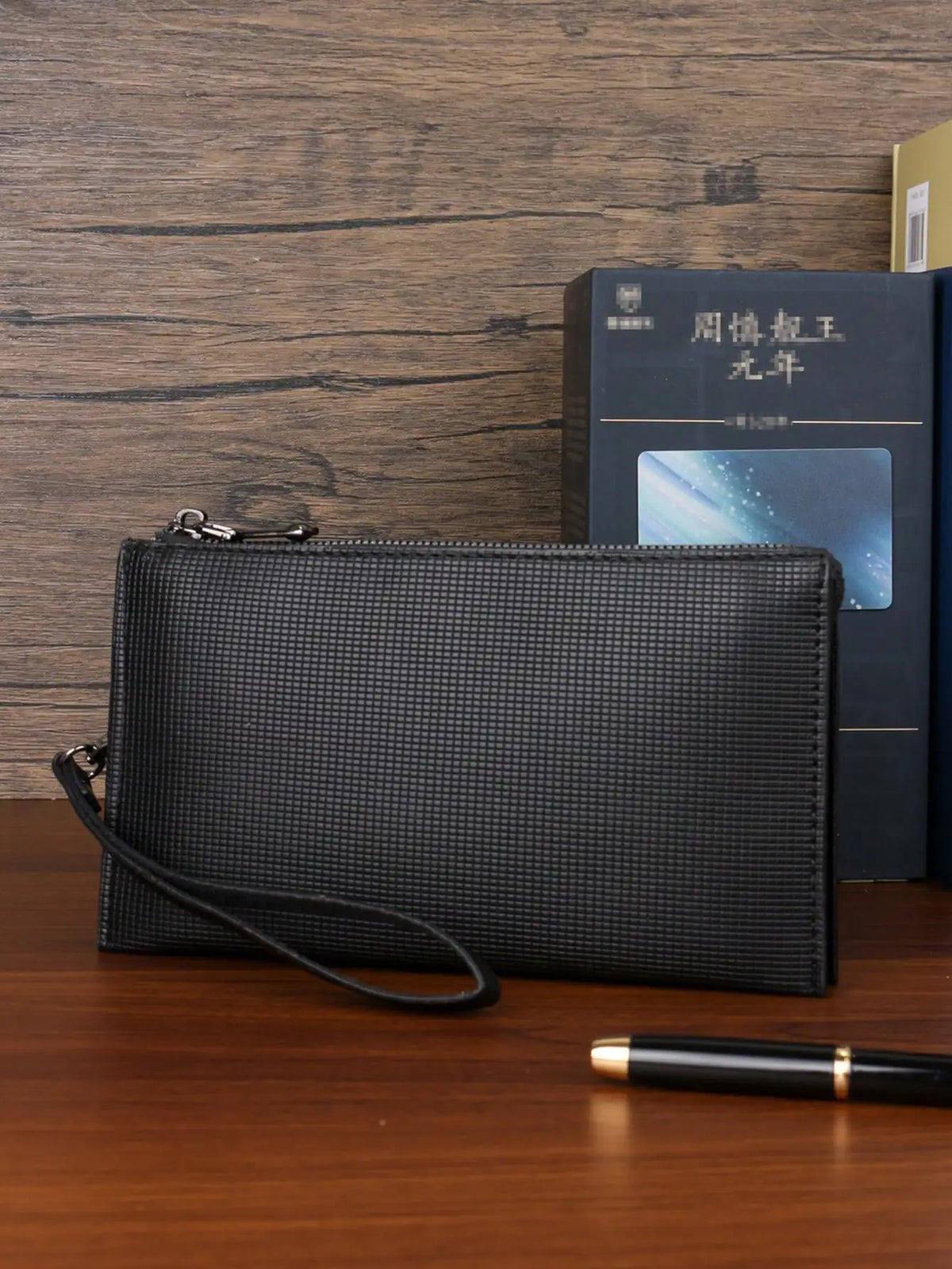 Elegant PU Leather Clutch with Dual Compartments and Wristlet Strap