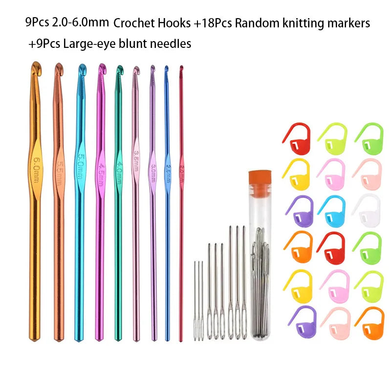 Colorful Aluminum Crochet Hook Set with Ergonomic Handles