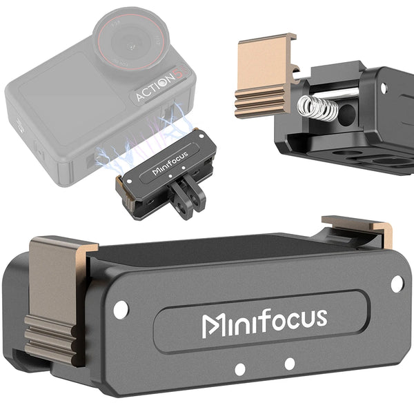 MiniFocus Magnet-Schnellverschlüssel-Adapter für DJI Osmo Action Kameras in verschiedenen Formen.