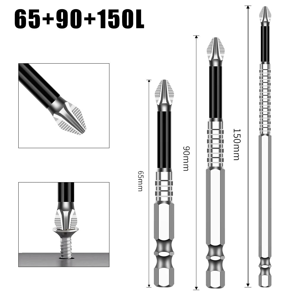 Magnetic Cross Head Screwdriver Bit Set (S2 Steel, Anti-Slip)