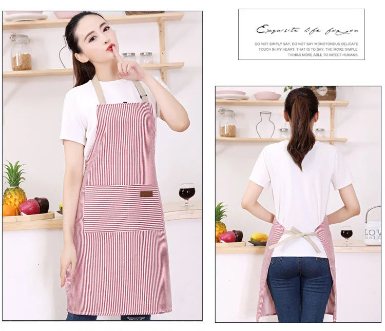 Striped Kitchen & Work Apron with Adjustable Neck Strap