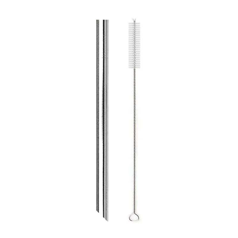 Reusable 304 stainless steel drinking straw with a cleaning brush.
