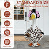A white porcelain porch goose figure with pink and yellow accents, wearing a leopard print robe and accessories.