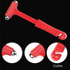 A red car emergency escape hammer with a glass breaker and seatbelt cutter tool.