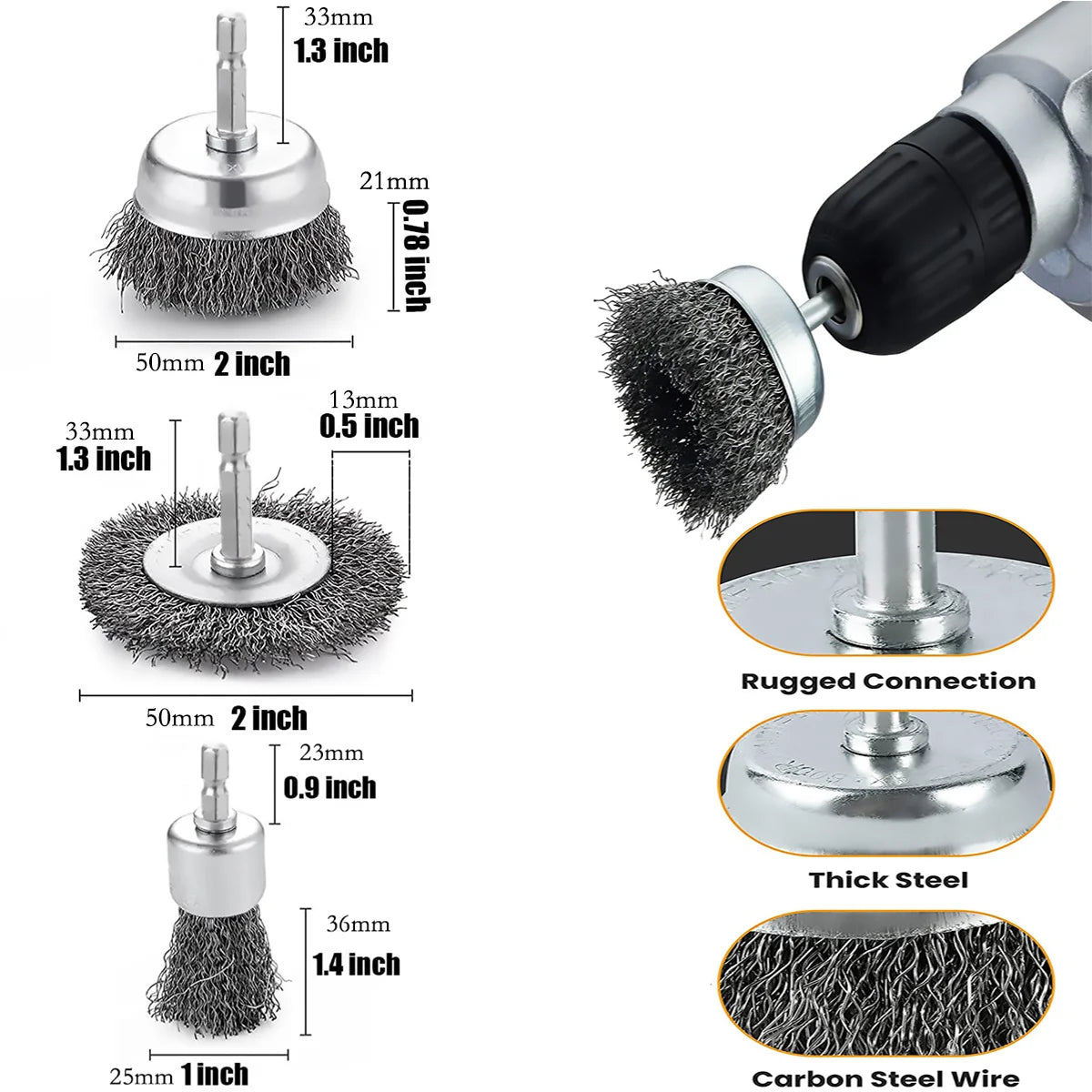 10-Pack Crimped Wire Wheel Brush Set with 1/4" Hex Shanks for Drills