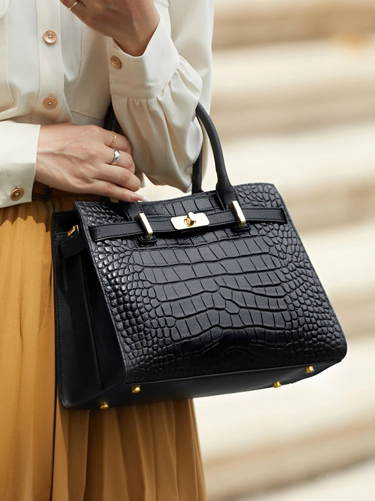 Elegant Genuine Leather Shoulder Bag for Women with Top Handle
