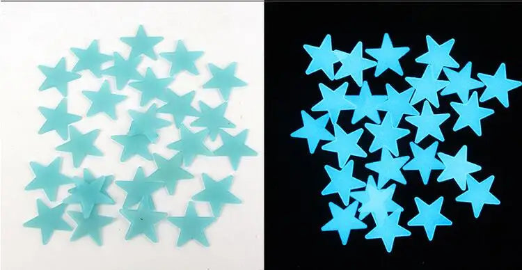 A collection of 100 translucent light blue star-shaped wall stickers for a kids' room.