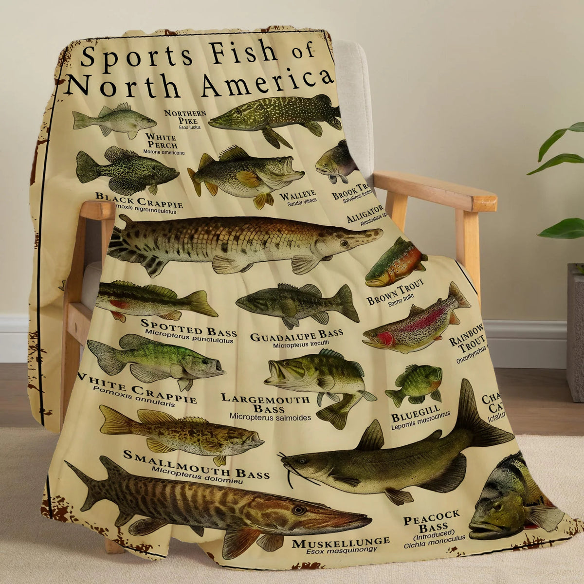 Cozy Flannel Throw Blanket with Fish Print