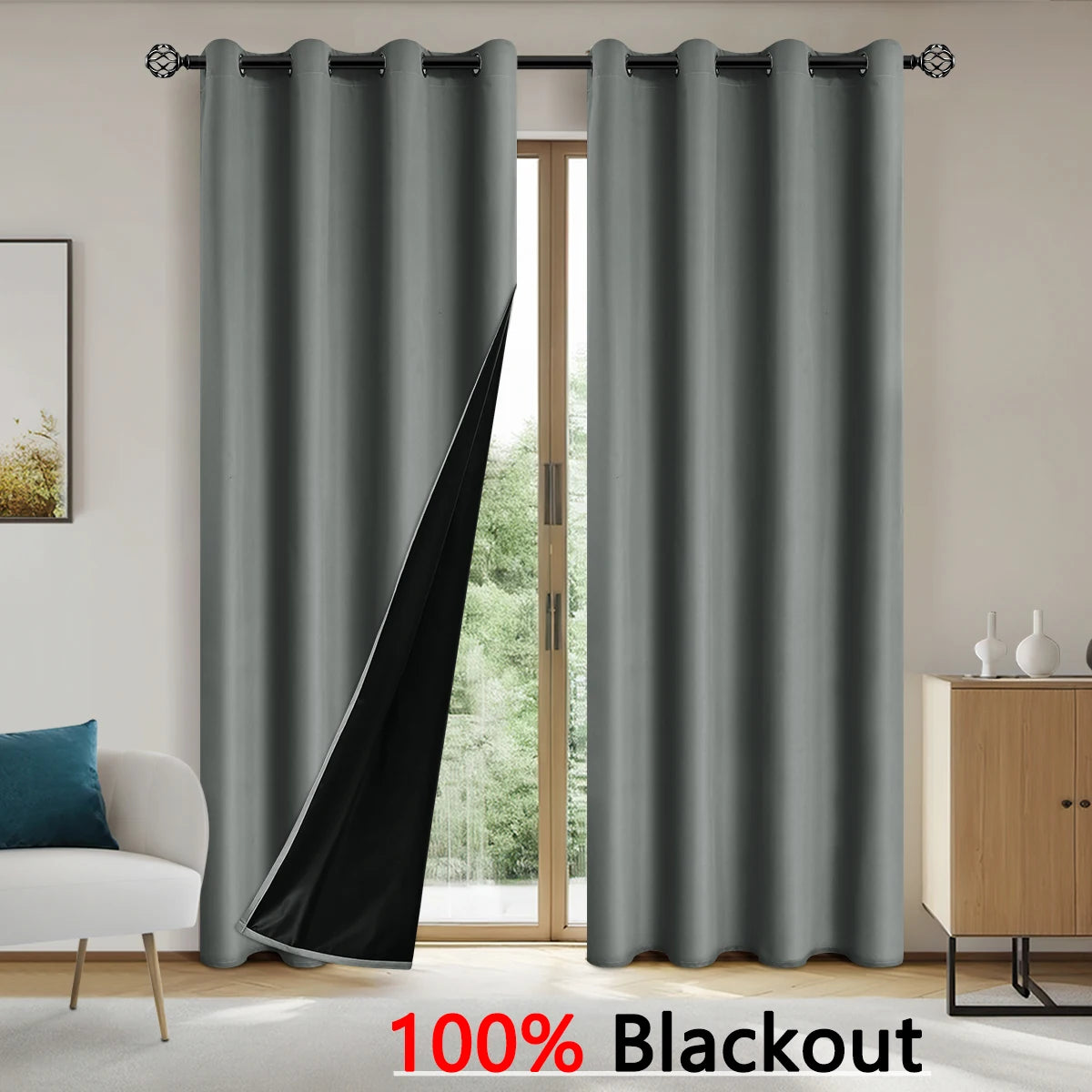 100% Blackout Solid Color Curtains for Bedroom and Living Room