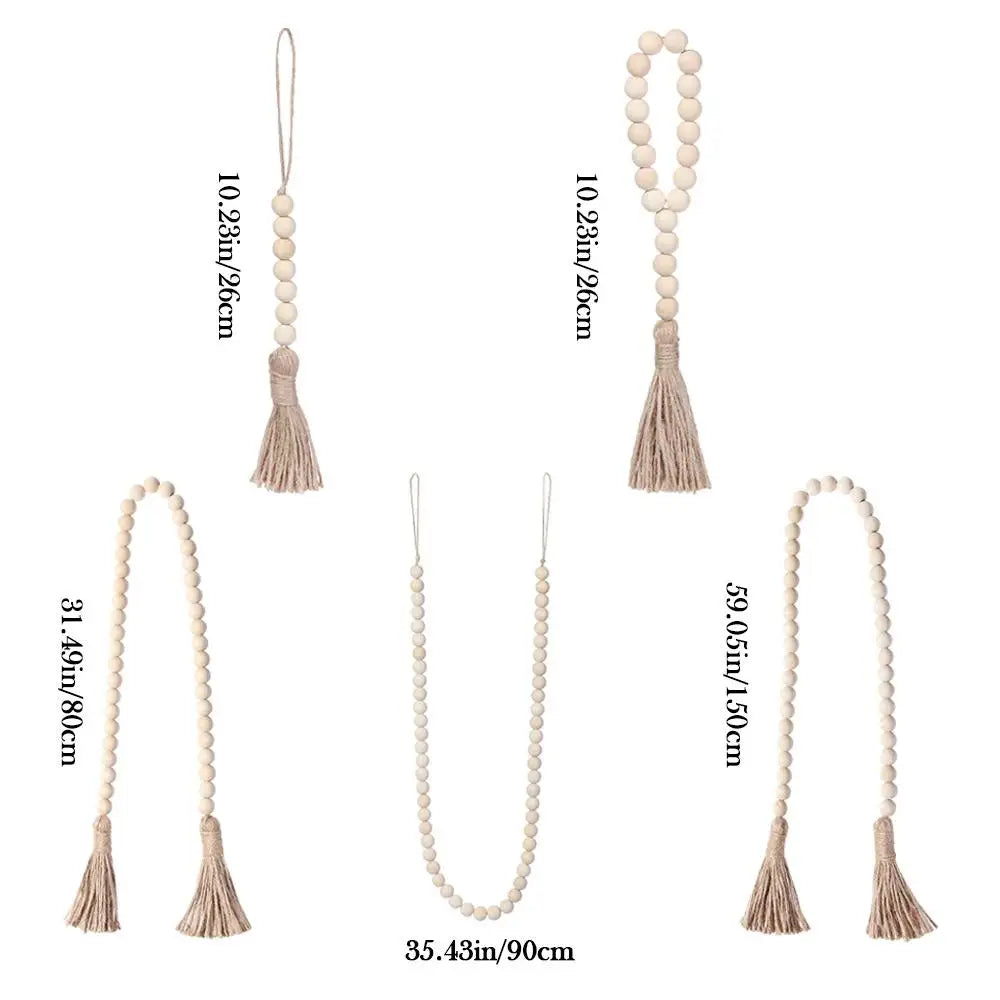 Handcrafted Natural Wood Bead Garland with Tassels for Boho & Farmhouse Decor