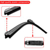 Close-up view of a black plastic windshield wiper blade component for universal frameless fit.