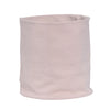 A light pink, knitted neck warmer or scarf made of a cozy cotton blend fabric.