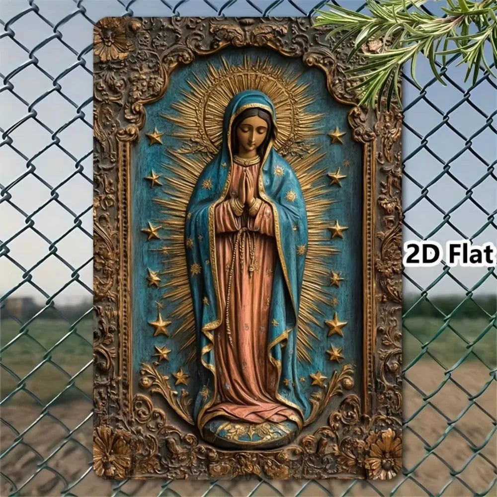 Vintage Aluminum Wall Art – Our Lady of Guadalupe Retro Sign