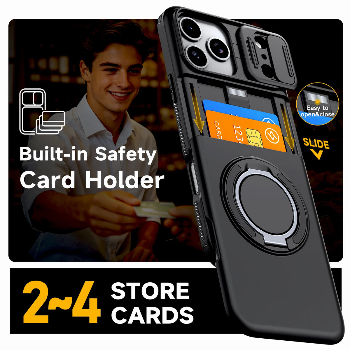 Premium Leather Wallet Case with Card Slots & Kickstand for iPhone